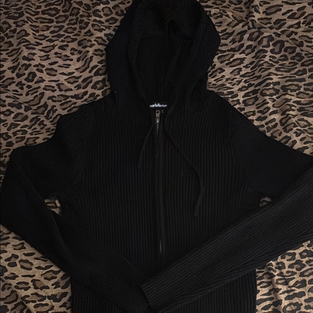 Black Hooded Zip-Up Sweater
